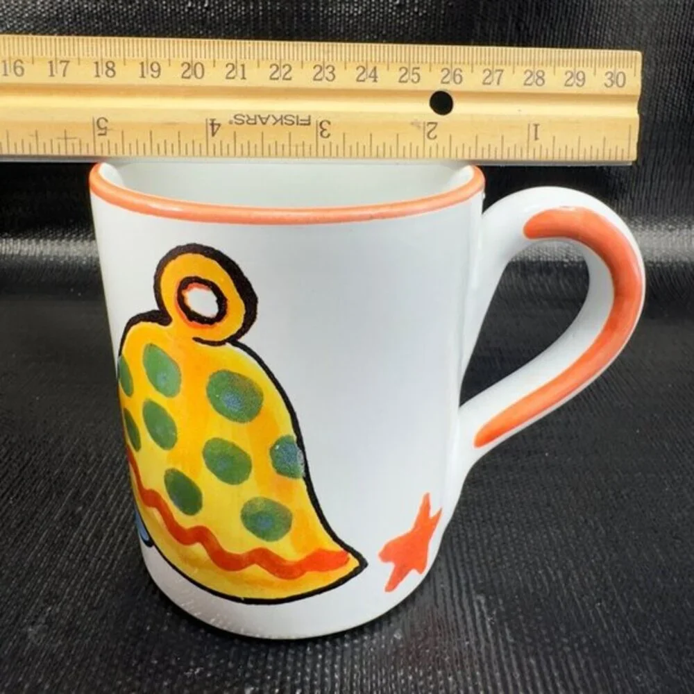 CIAO Italya by Bellini Hand Painted Coffee Mug Cup Yellow Bell Candy‎ Cane Mug